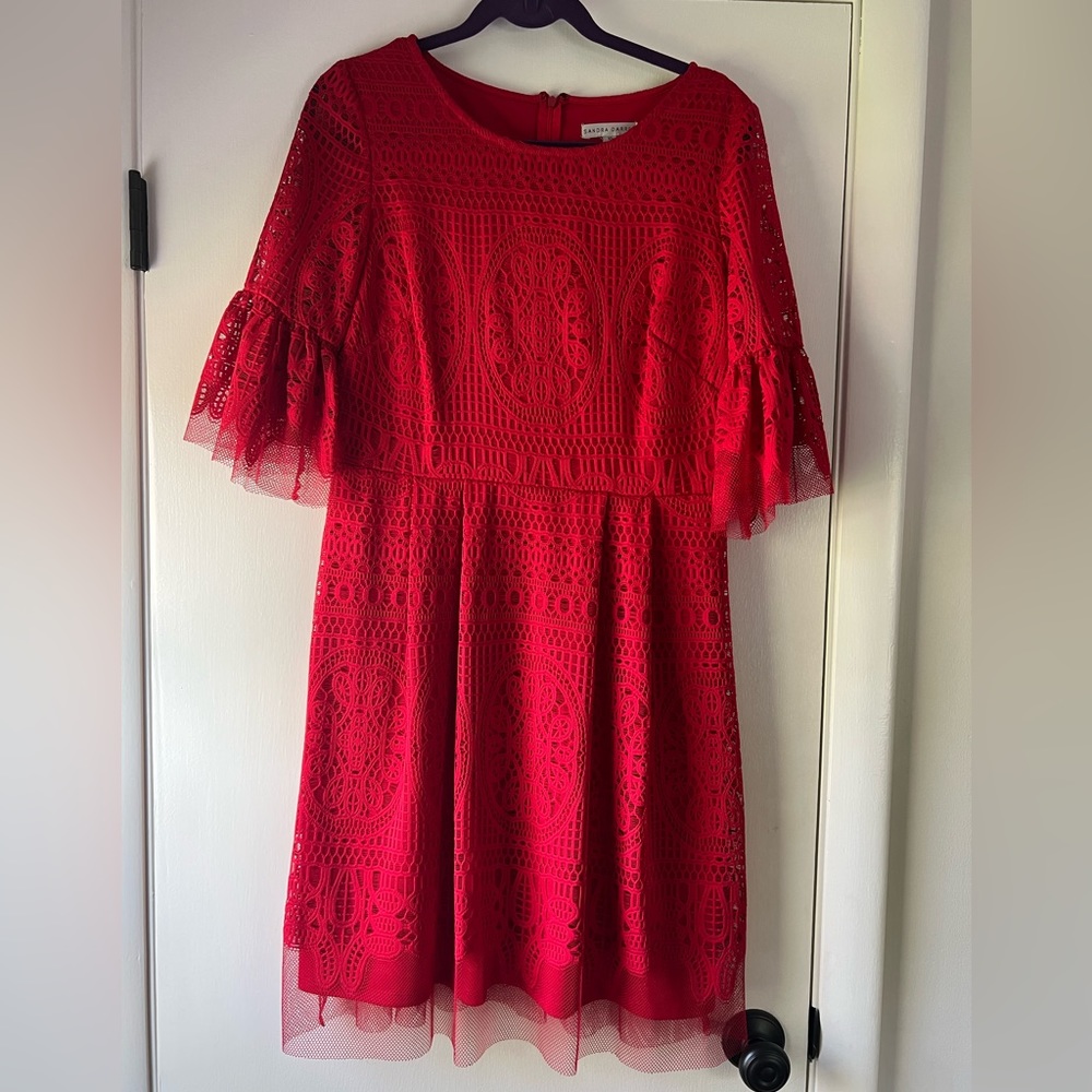 Sandra Darren Nordstrom Red Lace Dress Romantic Regencycore Coquette Preppy Chic